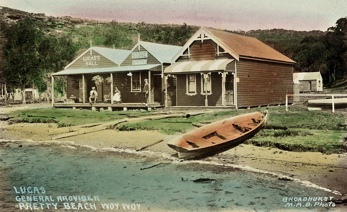 Lucas's General Store and Hall, Pretty Beach, Woy Woy — photograph, from Pretty Beach, c. 1900–27