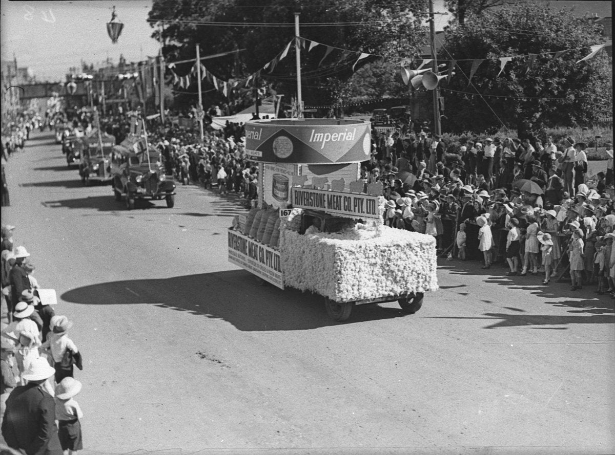 Riverstone Meat Co. float, Parramatta Sesquicentenary procession, 1938 — photograph, from Parramatta, New South Wales, circa 1938