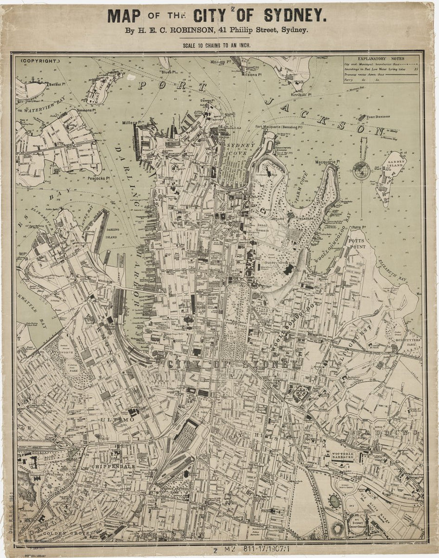 Map of the City of Sydney, H. E. C. Robinson — map, from City of Sydney, New South Wales, circa 1907