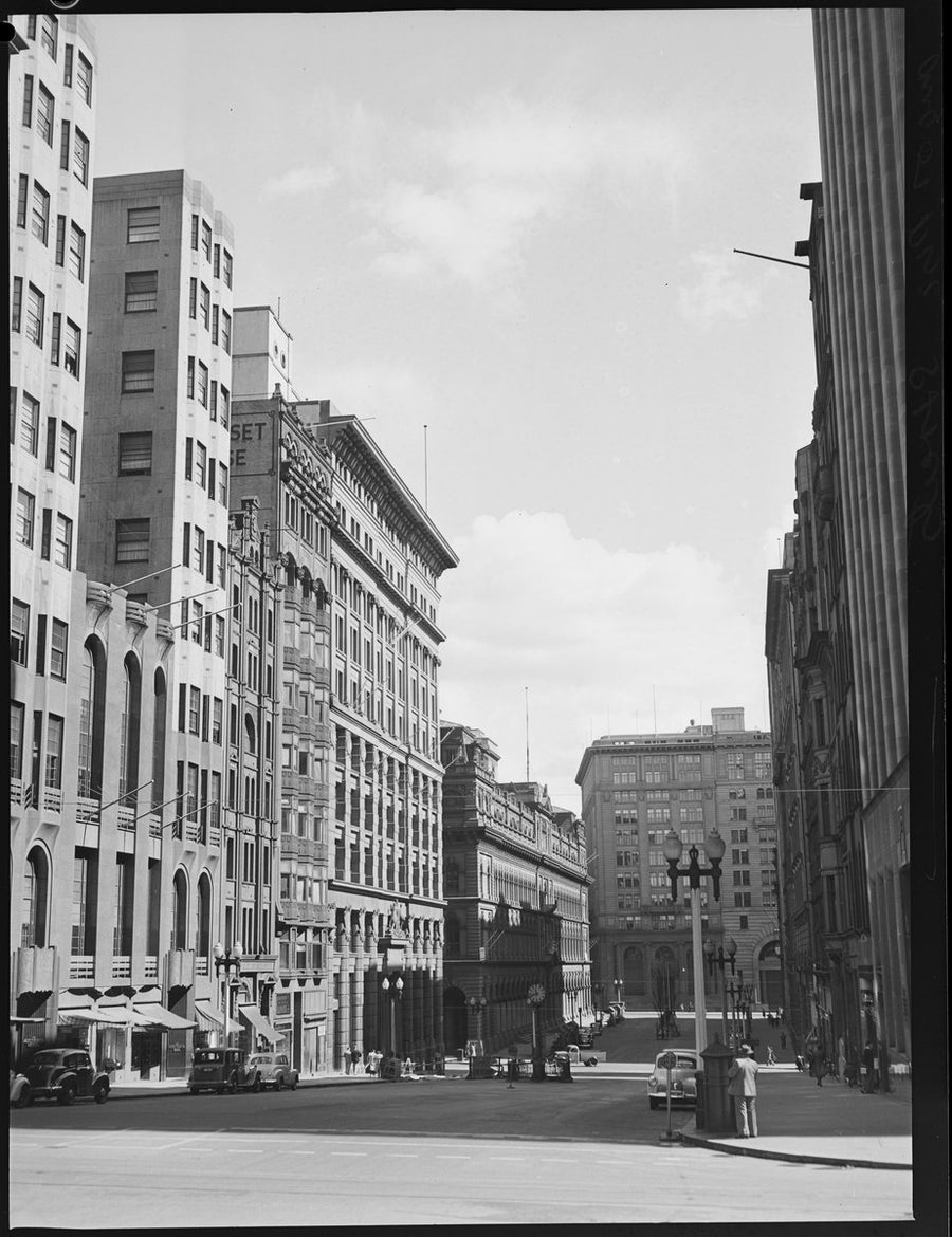 Martin Place from Castlereagh Street, Sydney, 1951 — photograph, from Martin Place, Sydney, circa 1951