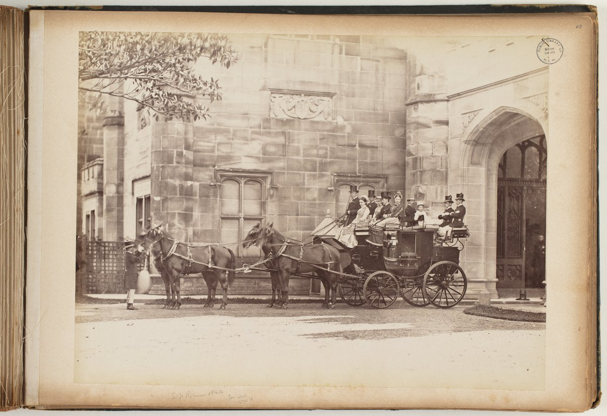Coaching party at Government House, Sydney, in the 1870s — photograph, from Government House, Sydney, circa 1870
