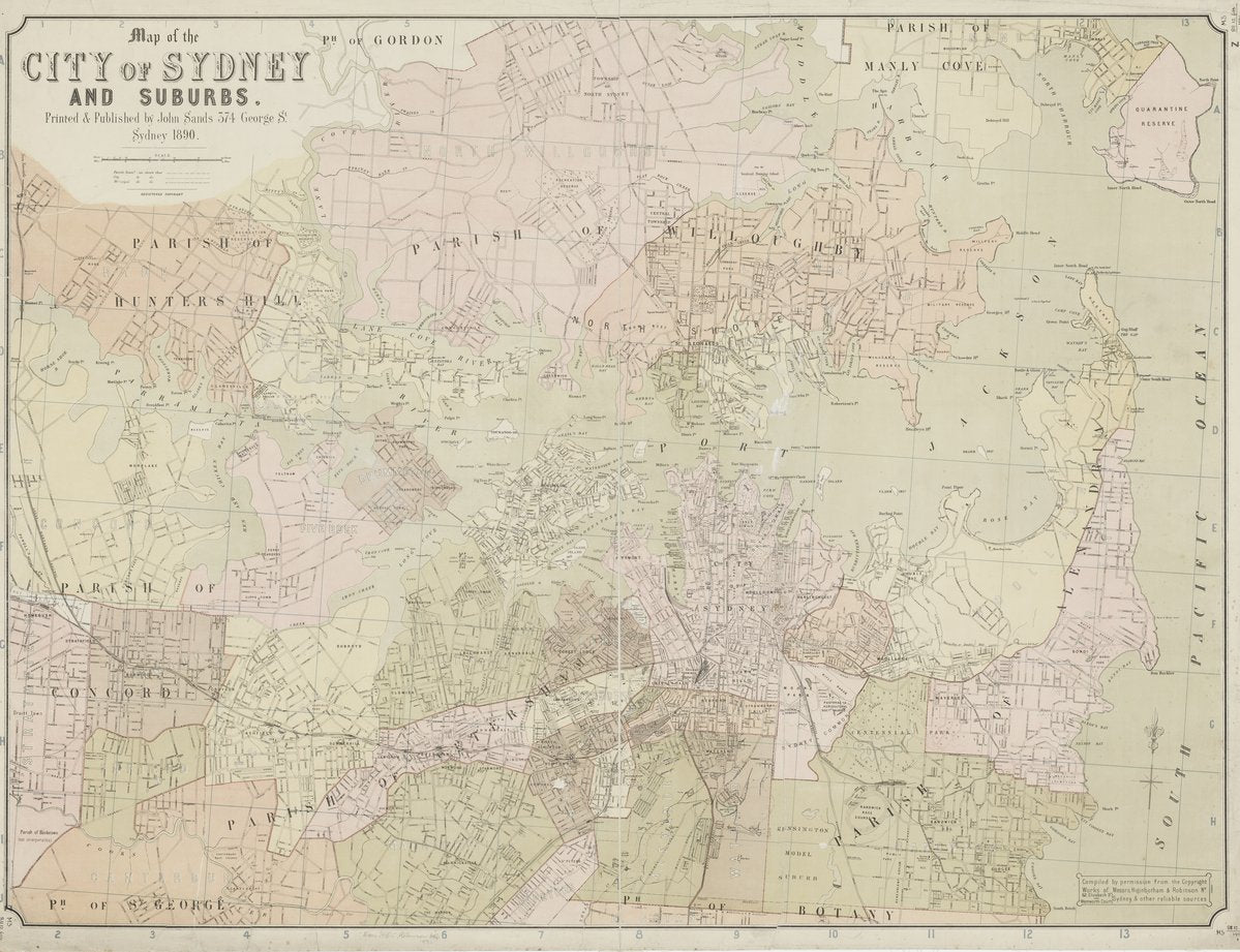 City of Sydney and Suburbs, published by John Sands, 1890 — map, from null, circa 1890