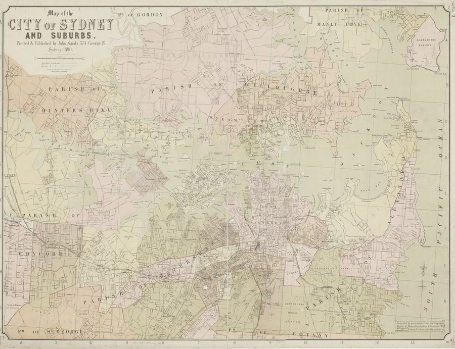 City of Sydney and Suburbs, published by John Sands, 1890 — map, from null, circa 1890