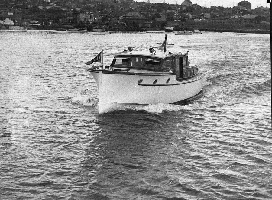 Cabin cruiser "Leisurlea" under way on the Parramatta River — photograph, from Sydney, circa 1937