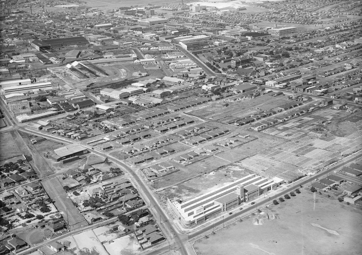 Factories and housing from the air, Sydney, 1940s — photograph, circa 1940