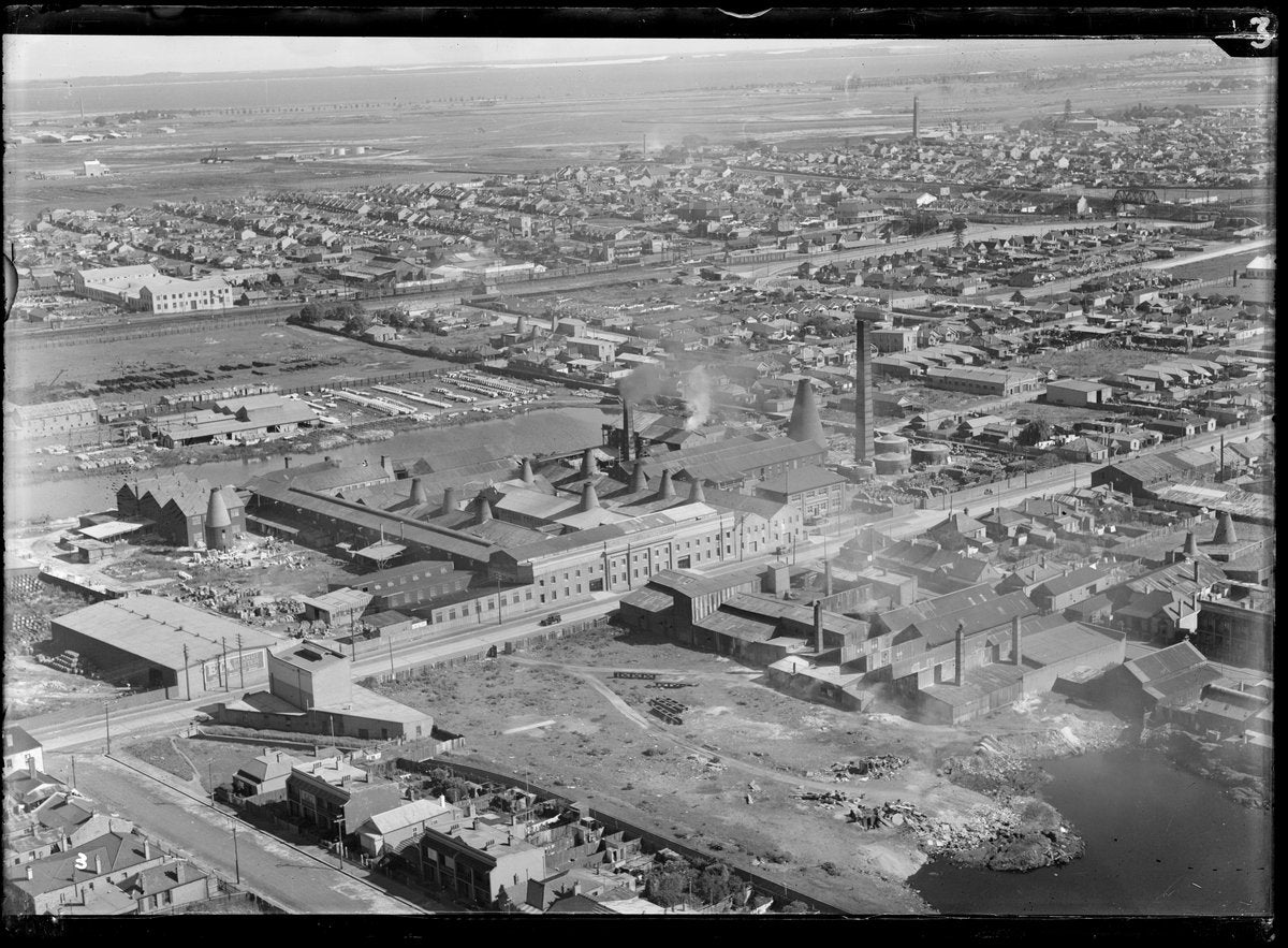 Fowler Potteries from the air, Marrickville — photograph, from Fowler Potteries, Marrickville, circa 1940