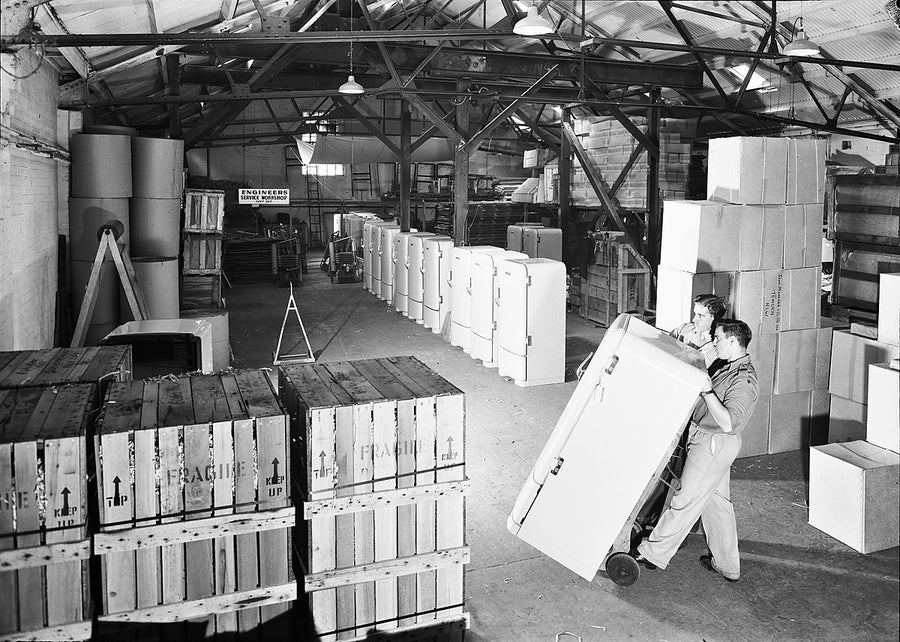 Refrigerator warehouse, President Refrigerators, Paddington — photograph, from Paddington, c. 1950