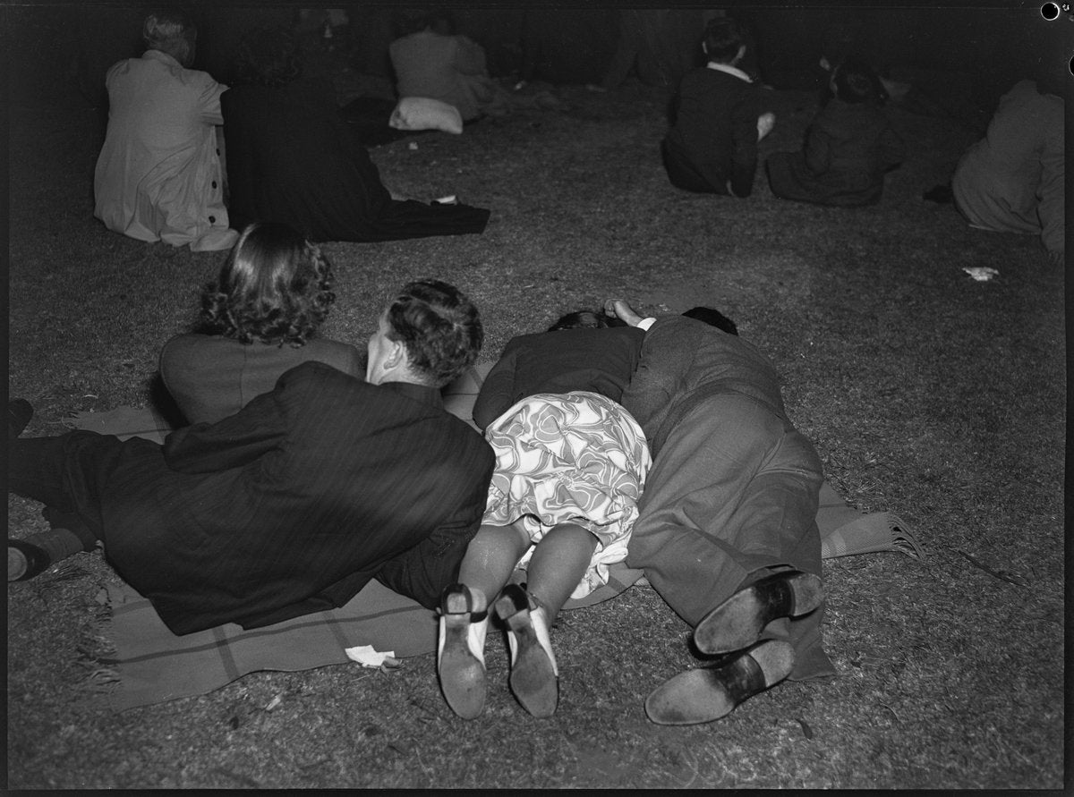 Night audience on the grass, North Sydney Music Shell, 1948 — photograph, from St Leonards Park, North Sydney, circa 1948