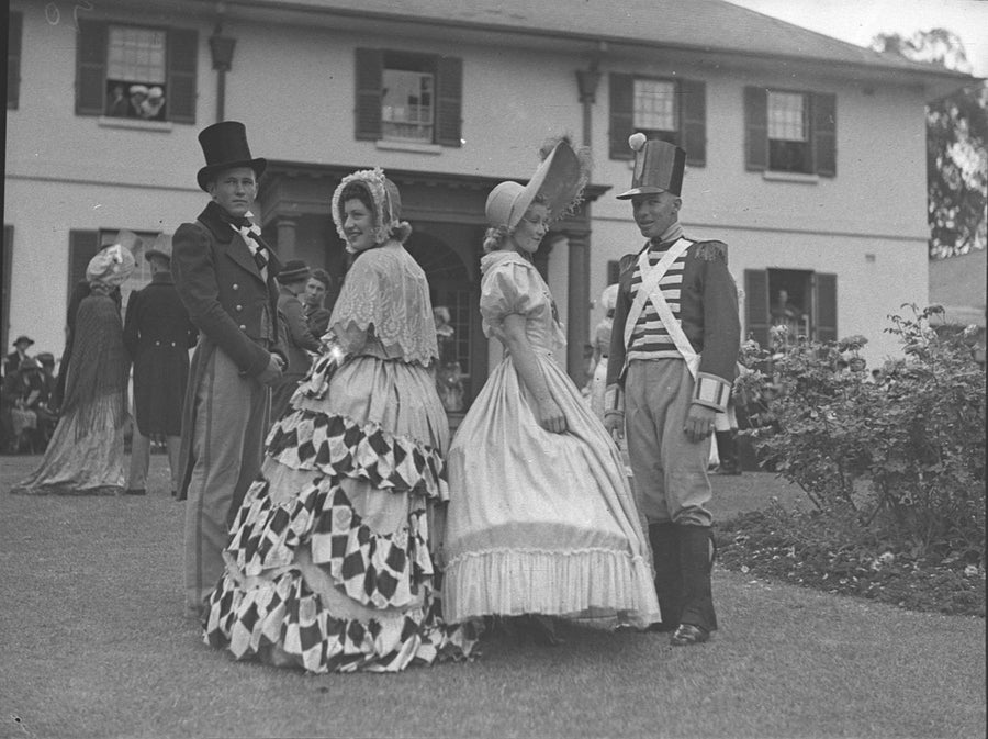 Costumed participants at Parramatta's 1938 sesquicentenary, Old Government House — photograph, from Old Government House, circa 1938
