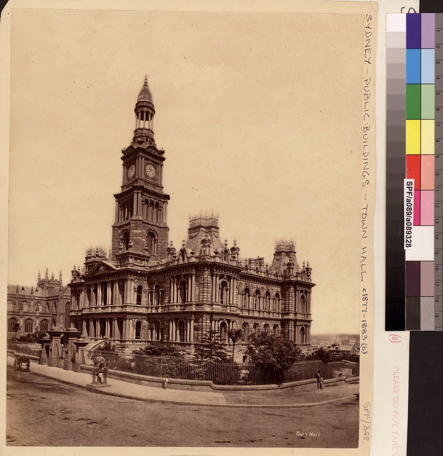 Sydney Town Hall with completed clock tower, before Centennial Hall — photograph, from Sydney Town Hall, George Street, Sydney, circa 1875