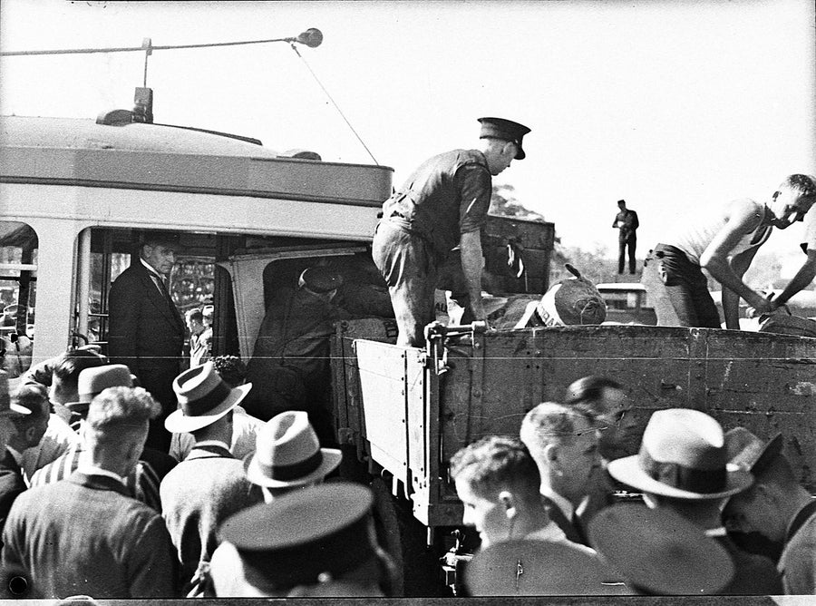 Collision between a tram and a lorry, Sydney, 1937 — photograph, from Sydney CBD, circa 1937