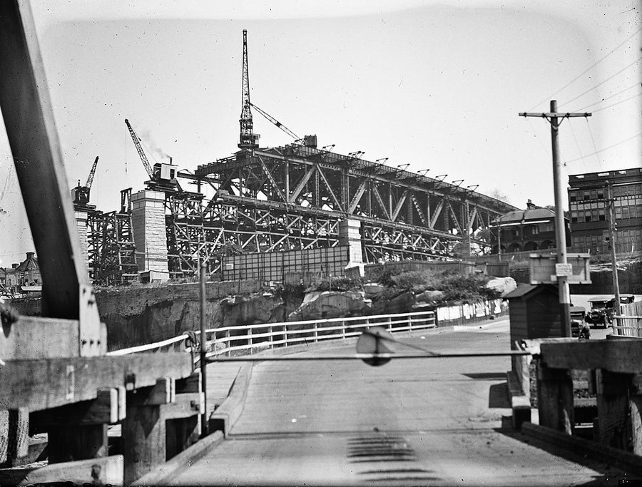 Sydney Harbour Bridge approach spans under construction — photograph, from Sydney Harbour Bridge, circa 1923