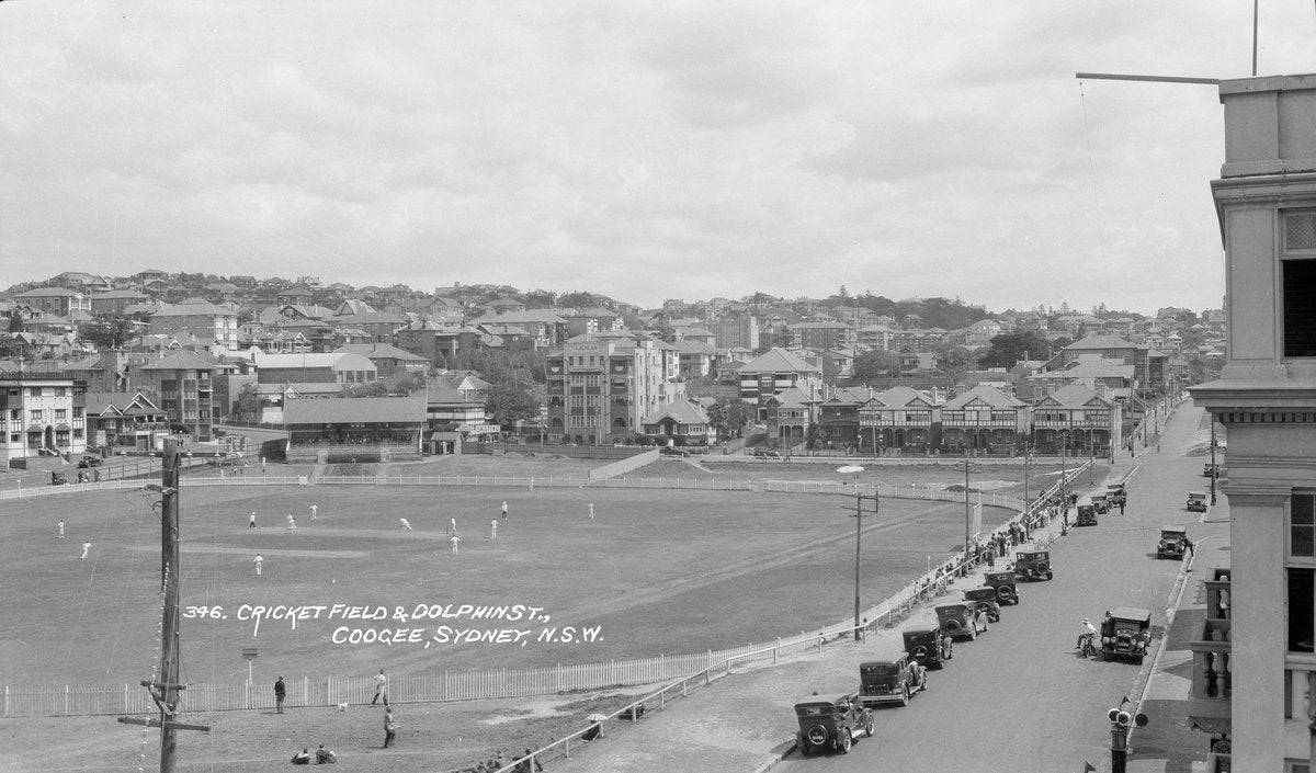 Cricket field and Dolphin Street, Coogee — photograph, from Coogee Oval, circa 1928