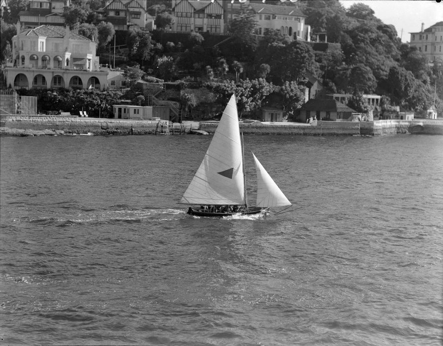 Sailing yacht under way on Sydney Harbour — photograph, from Sydney, circa 1937