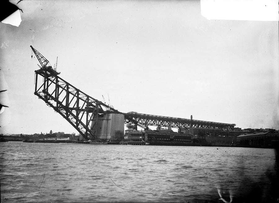 Southern arch of the Sydney Harbour Bridge under construction — photograph, from Olympic Drive, circa 1929