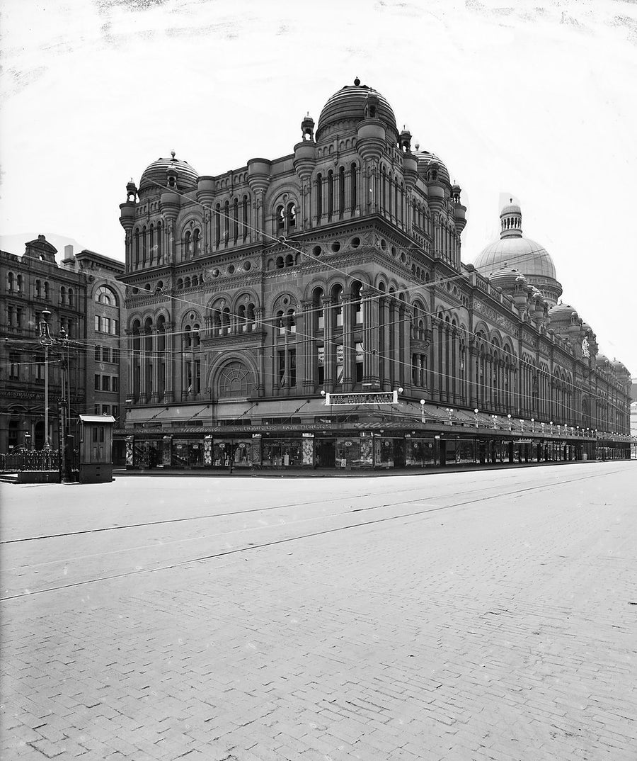 George Street empty in front of the Queen Victoria Building — photograph, from George Street, 1927