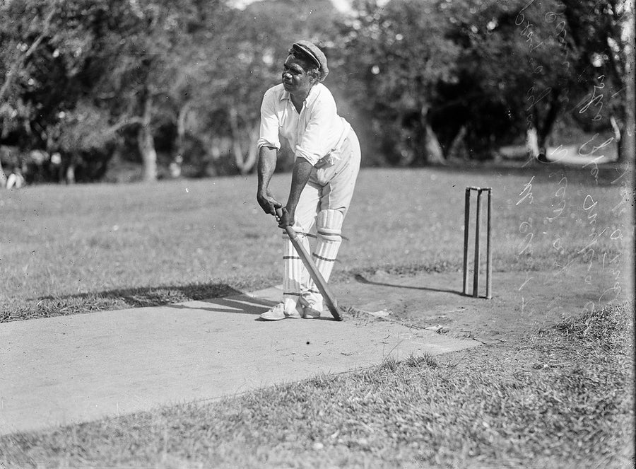 Cricketer Sammy Drew at the crease, Sydney, 1927 — photograph, from Sydney CBD, circa 1927