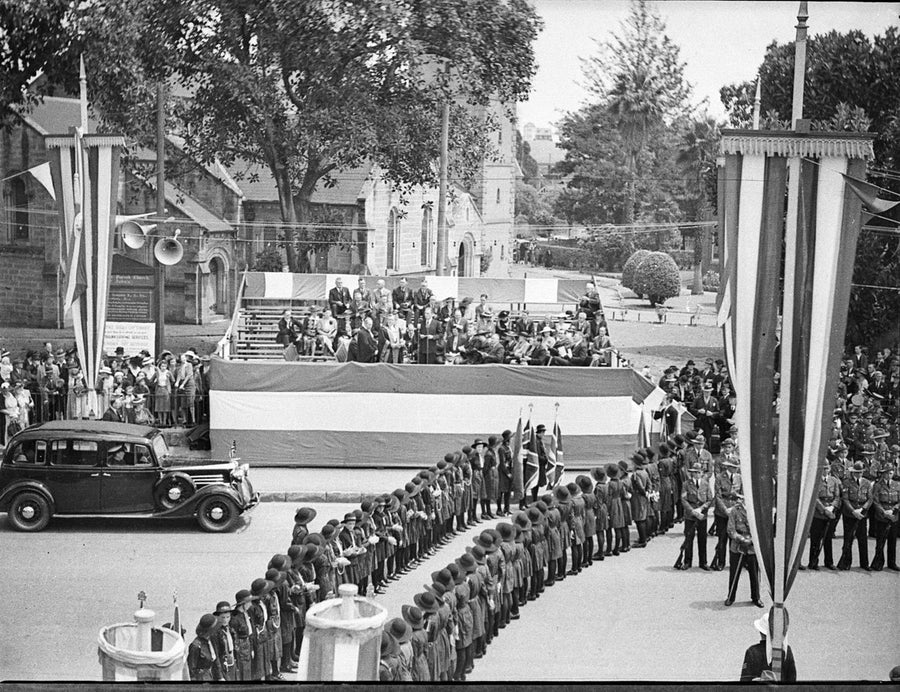 Sesquicentenary ceremony outside St John's Church, Parramatta, 1938 — photograph, from St John’s Church Parramatta, circa 1938