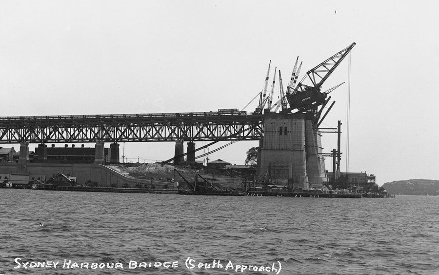 Southern approach of the Sydney Harbour Bridge under construction, 1928 — photograph, from Sydney Harbour Bridge, circa 1928