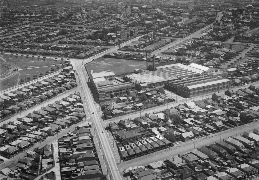 Australian Woollen Mills from the air, Marrickville — photograph, from Marrickville, circa 1930