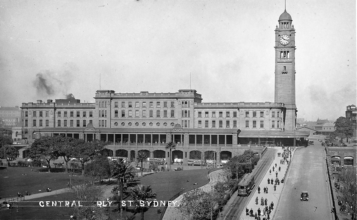 Central Railway Station and clock tower from Eddy Avenue, Sydney — photograph, from Randle Street, circa 1905