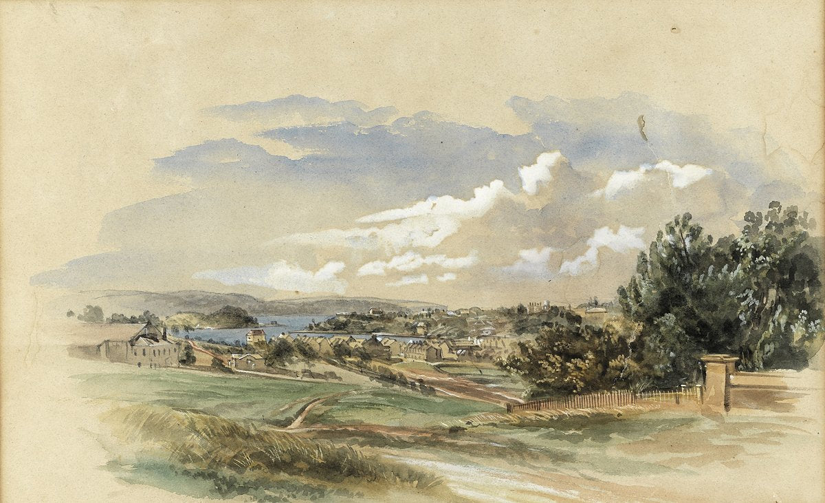 Woolloomooloo from Hyde Park, watercolour by Samuel Elyard — illustration, from Woolloomooloo
