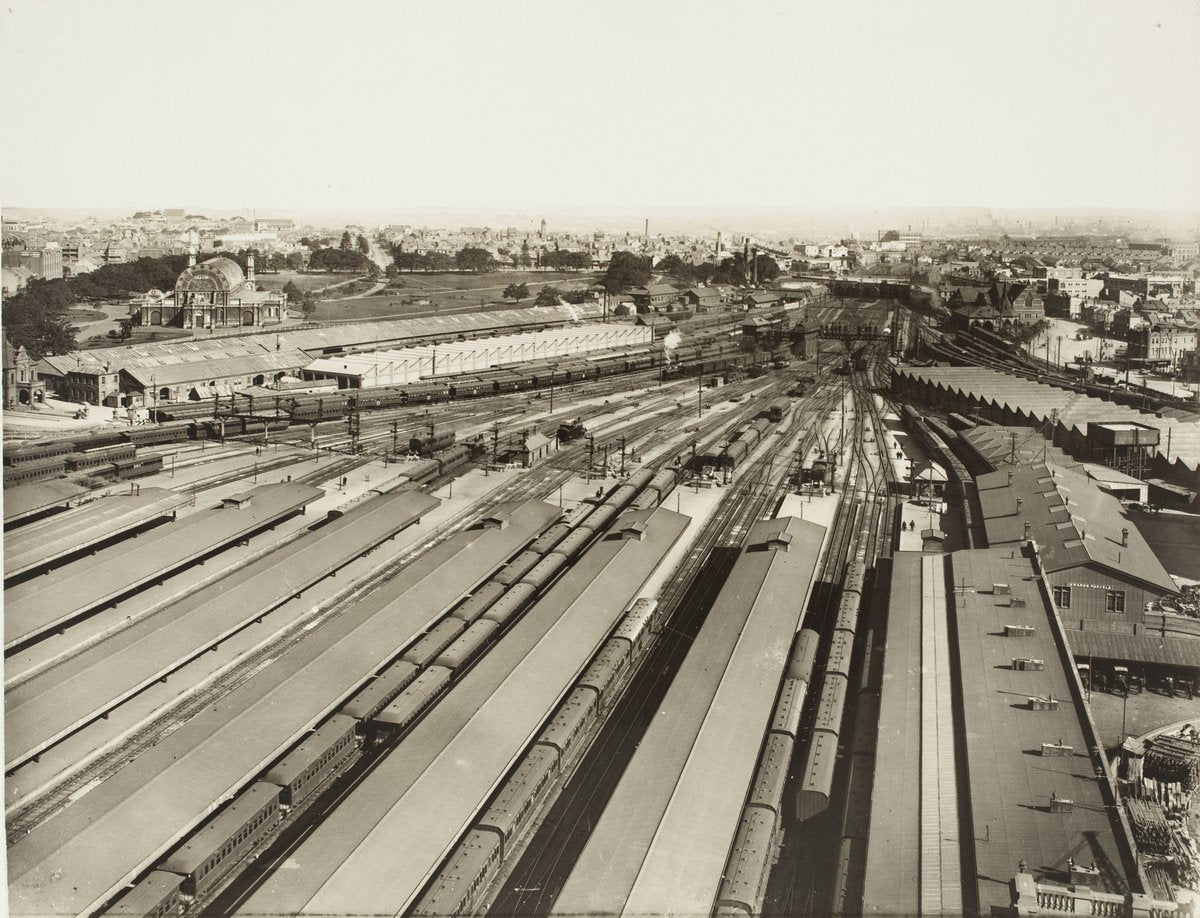South from the tower of Central Railway Station, Sydney, July 1920 — photograph, from Quay Street, circa 1920