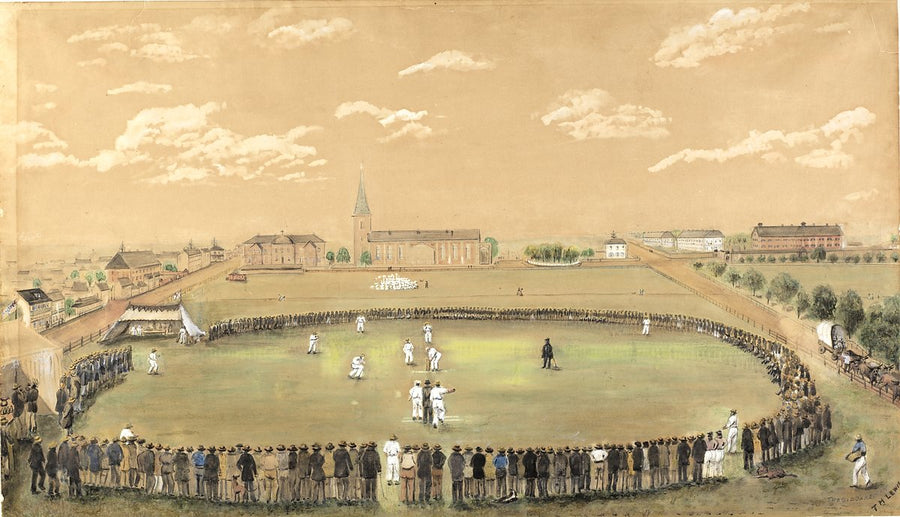 Cricket at Hyde Park: Sydney versus an Imperial regiment, 1843 — illustration, from Hyde Park, circa 1843