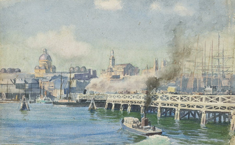 Pyrmont Bridge over Darling Harbour — illustration, from Pyrmont Bridge, c. 1900