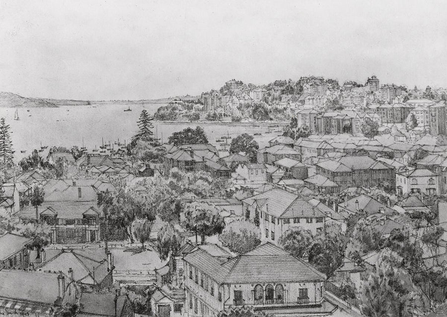 Rooftops above Rushcutters Bay — illustration, from Rushcutters Bay, circa 1948