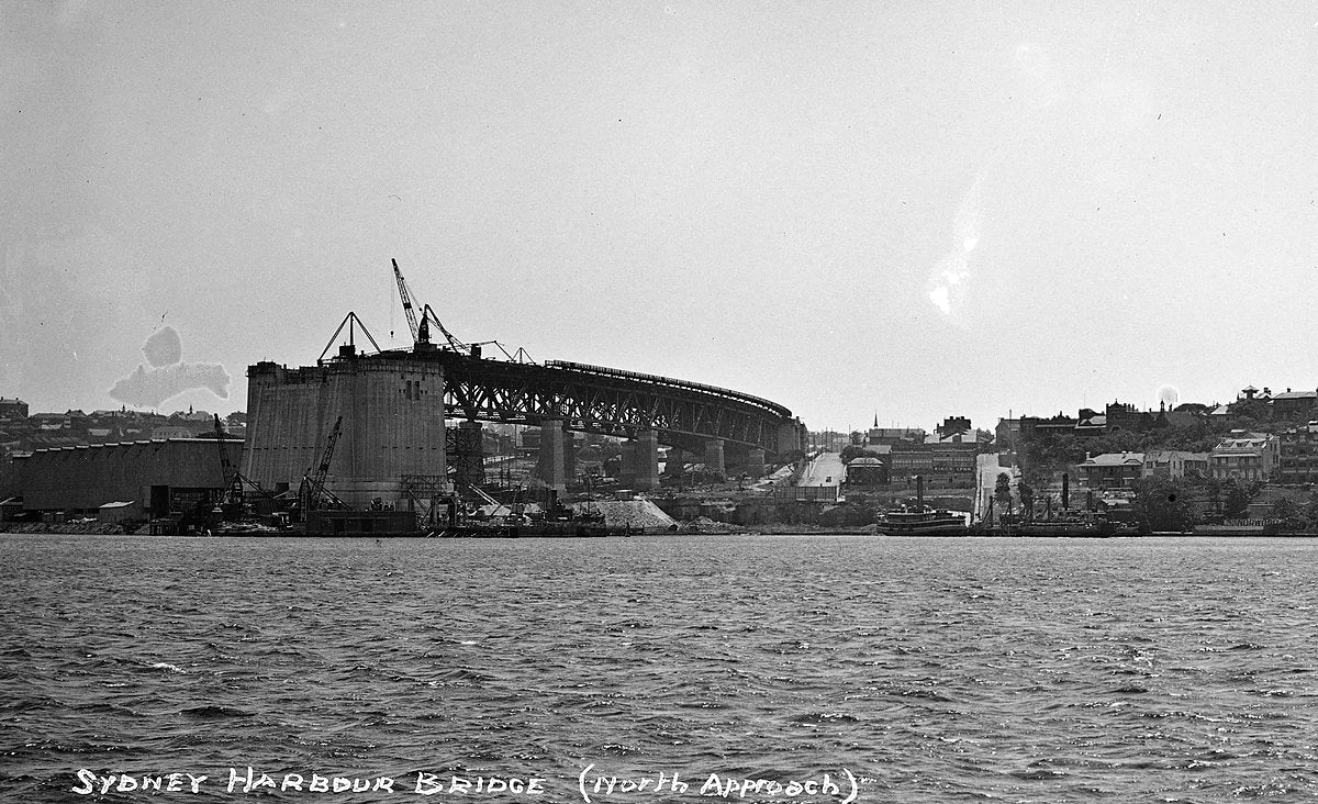 Northern approach of the Sydney Harbour Bridge under construction, Milsons Point — photograph, from Sydney Harbour Bridge, circa 1905