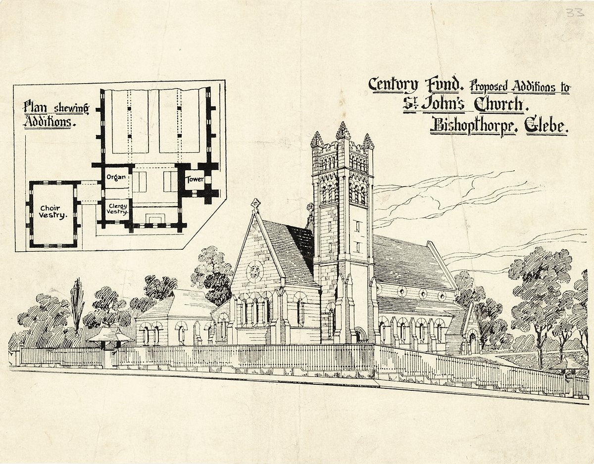 Century Fund proposed additions to St John's Church, Glebe — illustration, from Saint John's, circa 1869