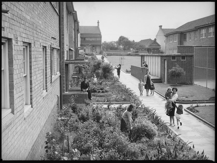 Garden between the Erskineville flats, 1940 — photograph, from Erskineville, circa 1940