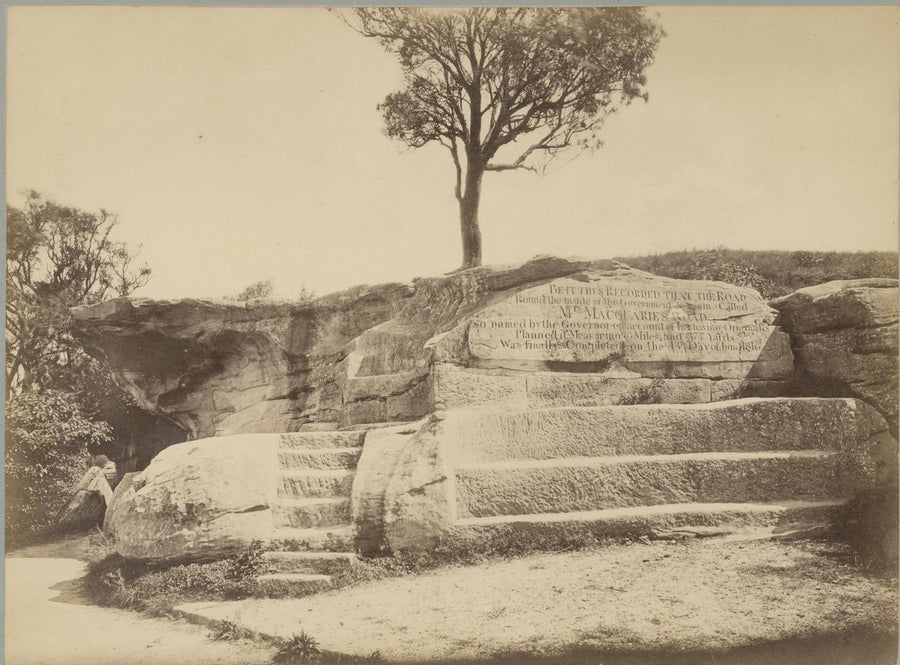 Mrs Macquarie's Chair, carved sandstone seat at Mrs Macquarie's Point — photograph, from Mrs Macquarie's Chair, Mrs Macquaries Point, Sydney, circa 1880
