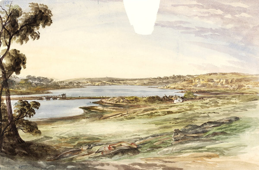 First Glebe Island Bridge across Johnstons Bay — illustration, from ANZAC Bridge Shared Pedestrian and Bicycle Path, circa 1862