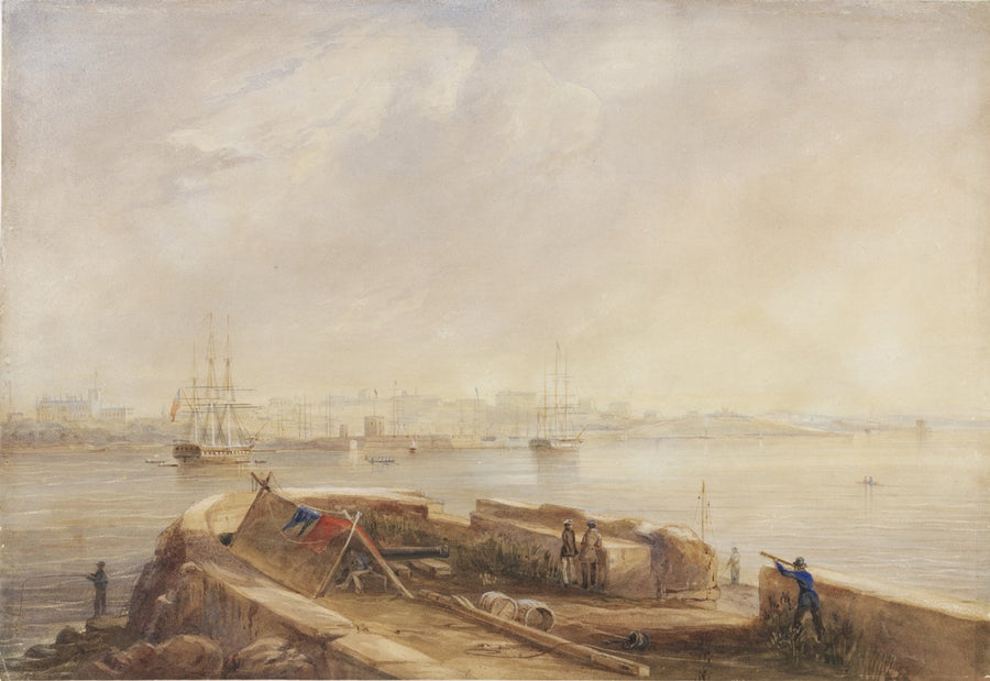 Fort Macquarie from Pinchgut, Sydney Harbour — illustration, from Potts Point, circa 1850