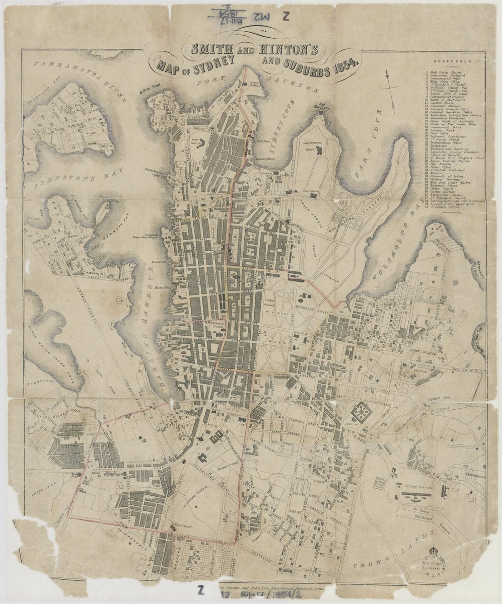 Smith and Hinton's Map of Sydney and Suburbs, 1854 — map, from Sydney, New South Wales, circa 1854