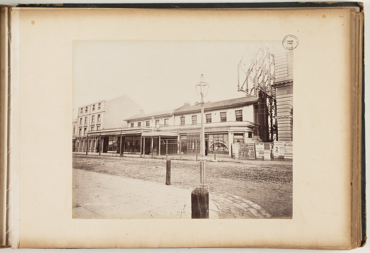 George Street shopfronts, Sydney, February 1871 — photograph, from George Street, Sydney, circa 1870