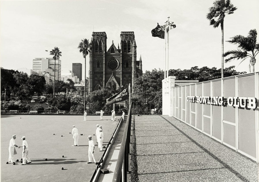 Bowling green at the City Bowling Club, College Street — photograph, from Cook and Phillip Park, circa 1966