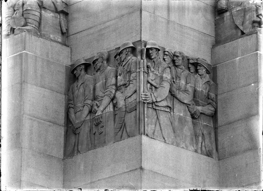 Bas-relief of servicemen on the Anzac Memorial, Hyde Park — photograph, from Anzac Memorial, circa 1934