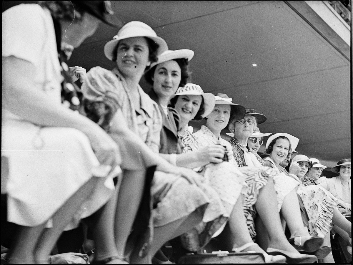 Women spectators in the stands at the Sydney Cricket Ground, 1936 — photograph, from Sydney Cricket Ground, Moore Park, Sydney, circa 1936