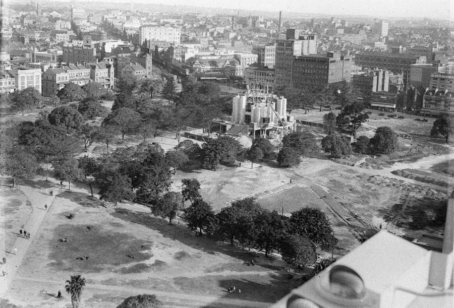 Anzac Memorial under construction, Hyde Park, Sydney — photograph, from Hyde Park, circa 1933