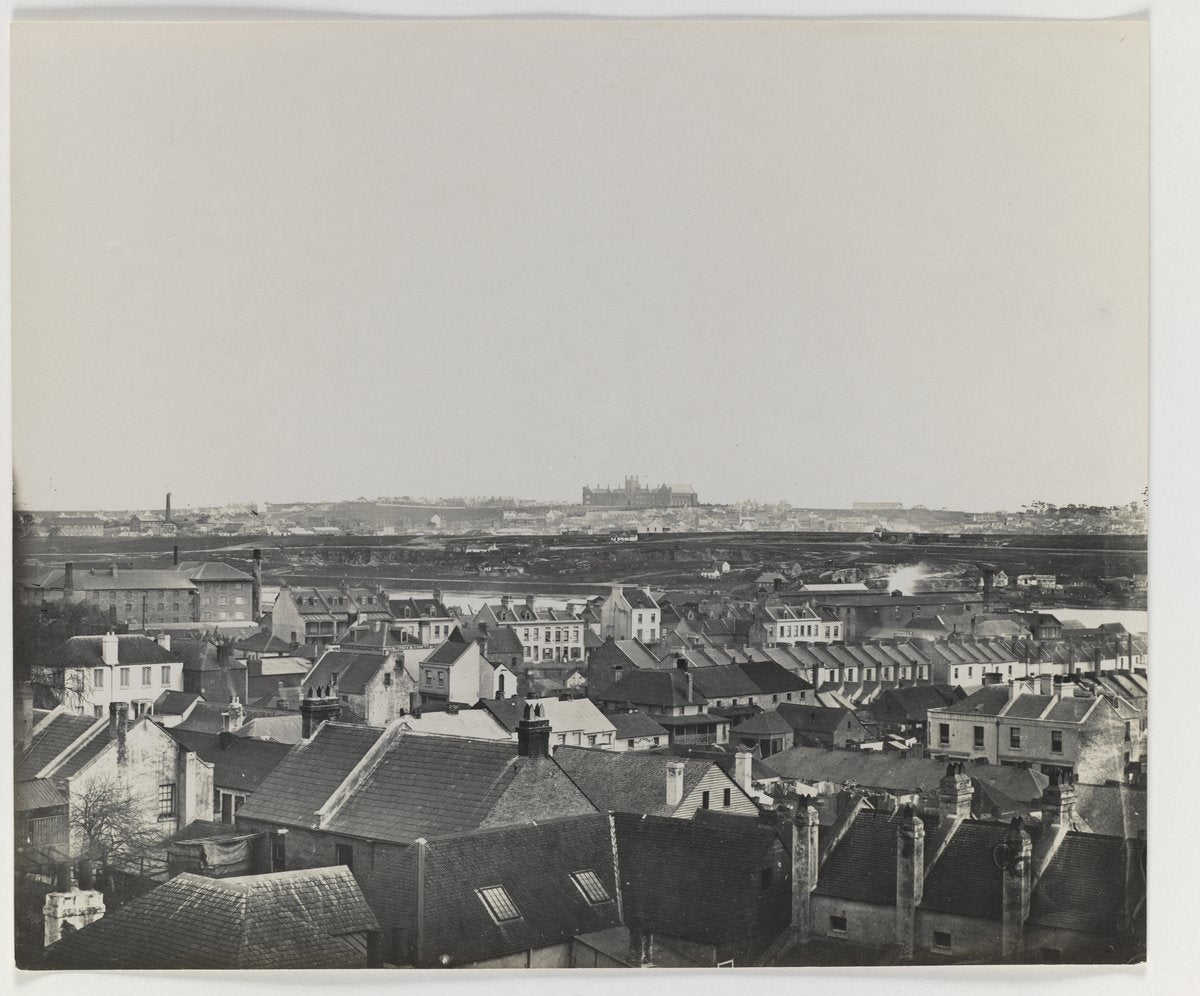 Head of Darling Harbour with the University of Sydney beyond — photograph, from Head of Darling Harbour, Sydney, looking toward the University of Sydney, circa 1865