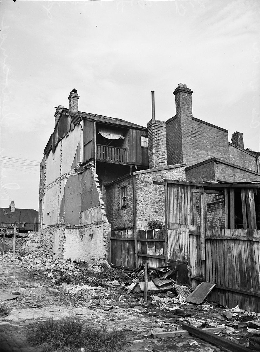 Partly demolished terrace houses, Surry Hills, 1950 — photograph, from Surry Hills, circa 1950