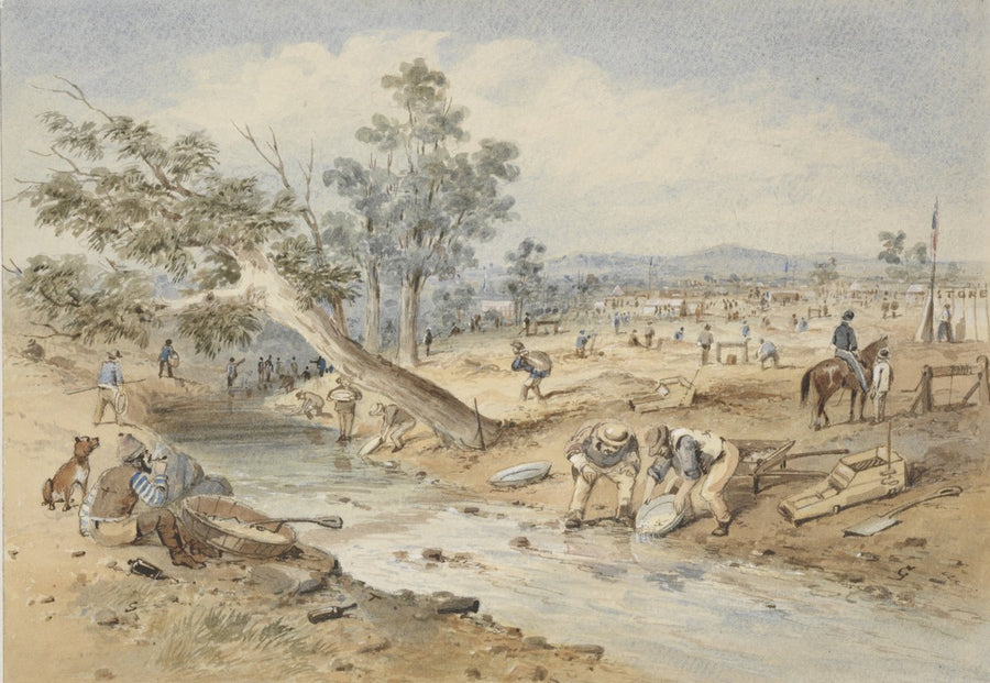 Back Creek, Bendigo, looking towards Epsom, 1860 — illustration, from Bendigo, circa 1860