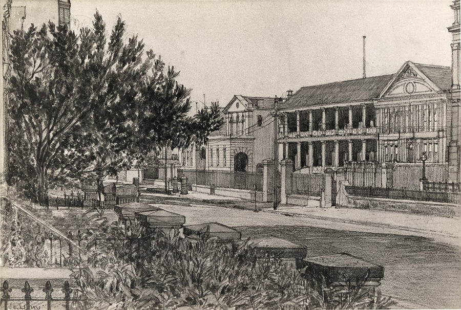Sydney Mint colonnade, Macquarie Street — illustration, from The Mint, circa 1949