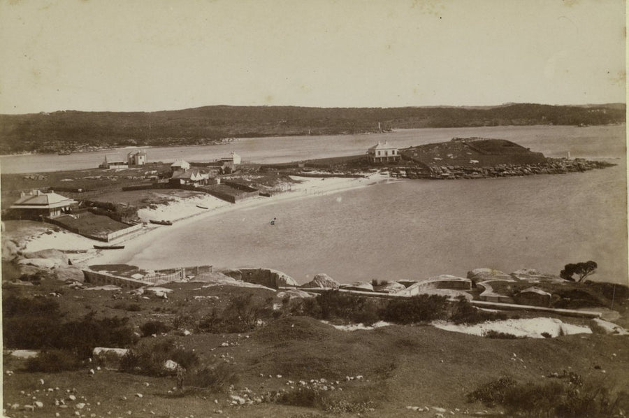 Inner Battery fortifications, Camp Cove and Laings Point, Watsons Bay — photograph, from Camp Cove Beach, circa 1890