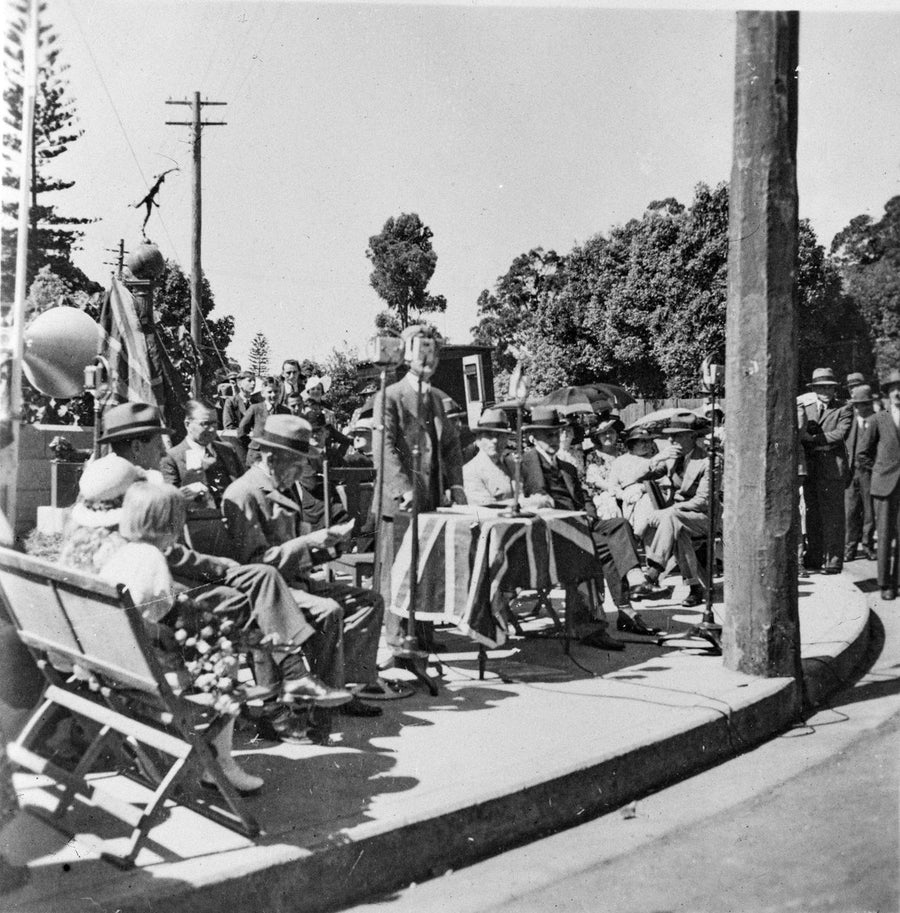 Wahroonga memorial ceremony, Hood Collection negative — photograph, from Rotary Walk, circa 1940