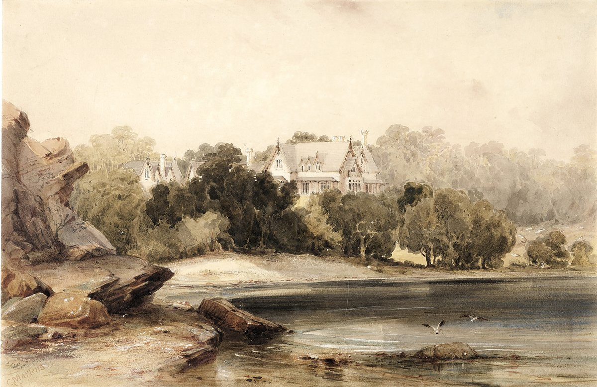 Greycliffe House from Shark Beach, Vaucluse — illustration, from Nielsen Park, 1854