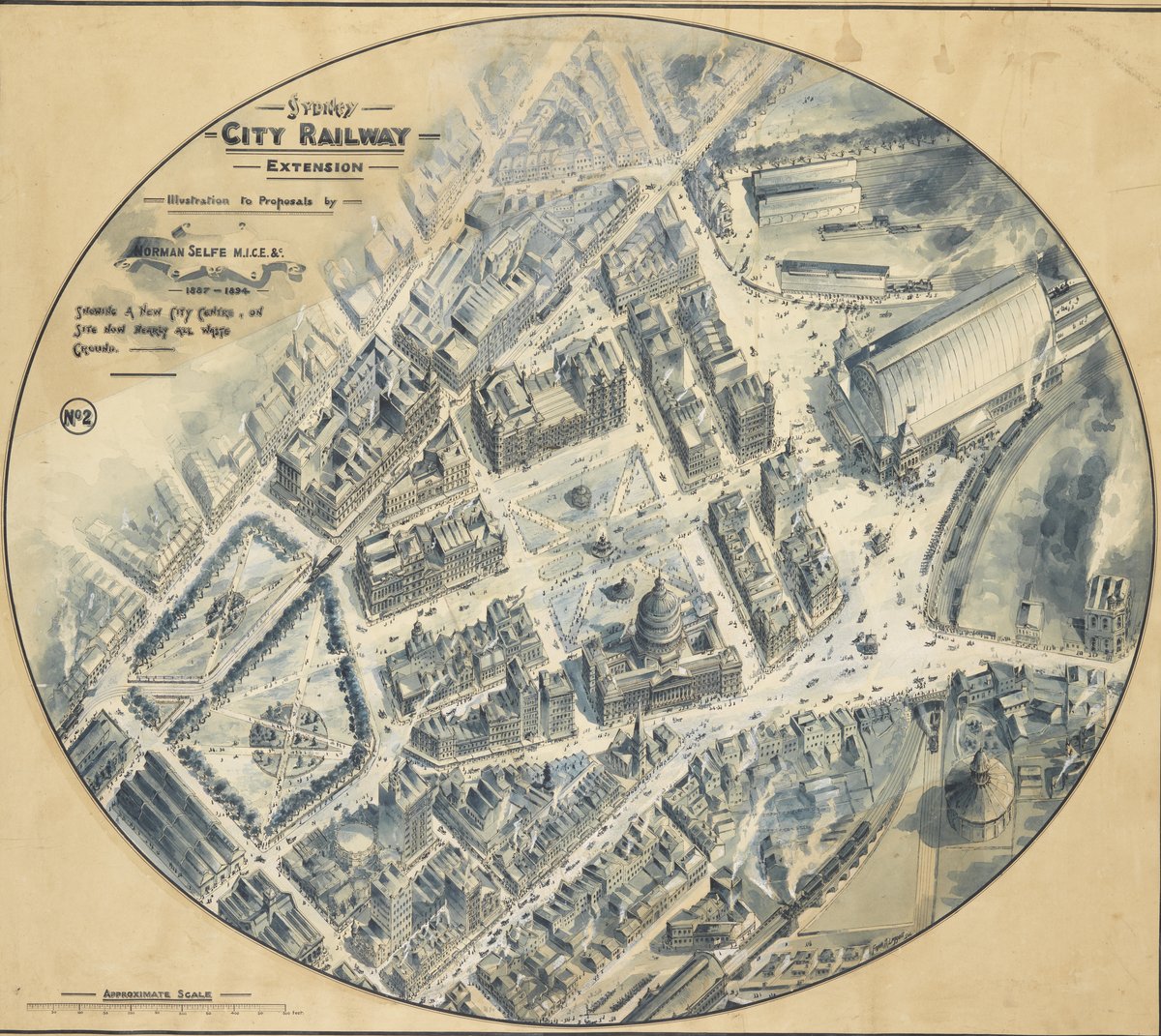 Sydney City Railway Extension, Norman Selfe's proposed new city centre, 1887–1894 — illustration, from Eddy Avenue, circa 1890
